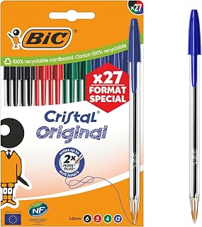 BIC Cristal Original Ballpoint Pen Medium Point (1.00mm) Assorted Ink (Pack of 27)