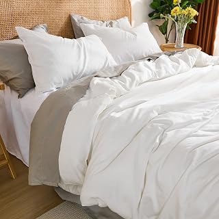 100% Cotton Comforter Set Twin Size – Bright White, Linen-Like Texture, Super Soft & Breathable Lightweight Bedding Set, 3-Piece Durable Percale Comforter for All Seasons