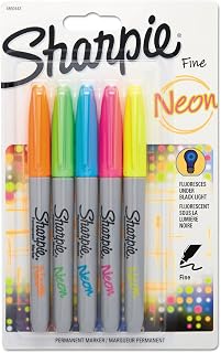 Sharpie Fine Neon Permanent Marker - Assorted Colours, Pack of 5