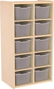 ECR4Kids Streamline 10 Cubby Tray Cabinet and 10 Scoop Front Bins, 5x2, Kids Furniture, Clear