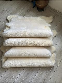 SODEF Genuine Sheepskin Rug 100x70 cm - Australian Lambskin, Non-Slip Base, Thick Pile, Modern Style for Living Room, Ecru - Off-White, 39x28 inch