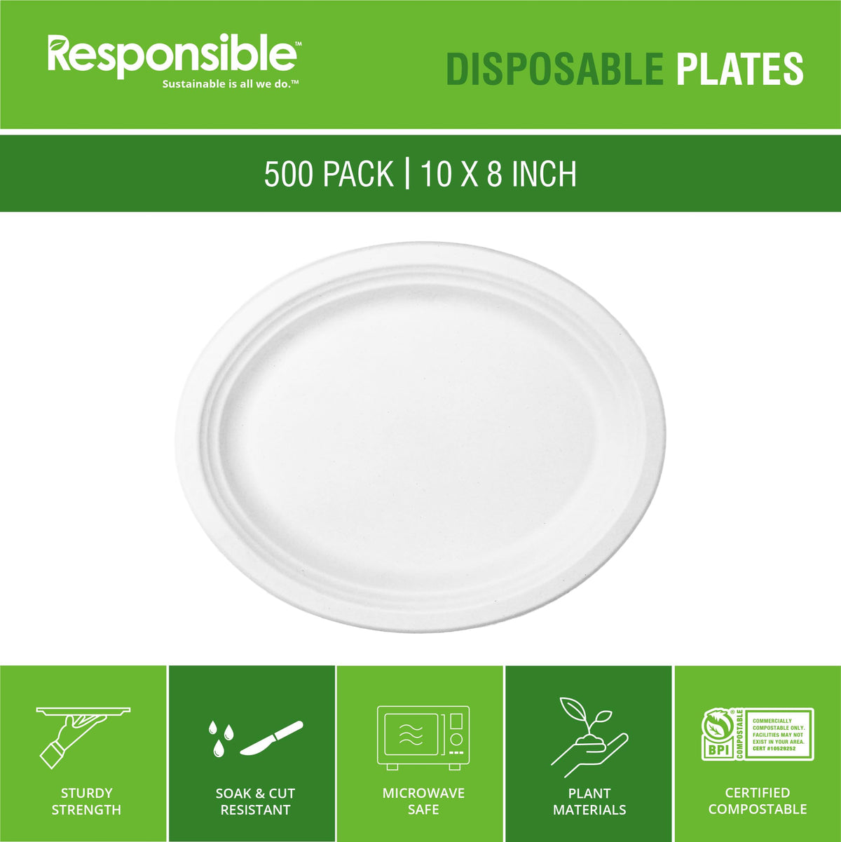 Responsible Products 10 x 8 inch (500 Count) / Natural Brown / Casual Plates