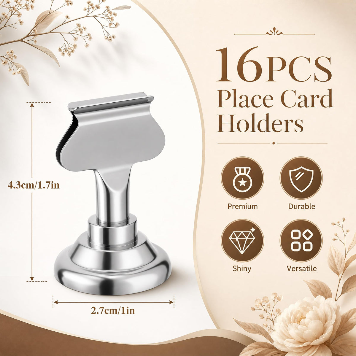 Erytllly Place Card Holders, Stainless Steel 1.7 Inch, Silver 16 Pack