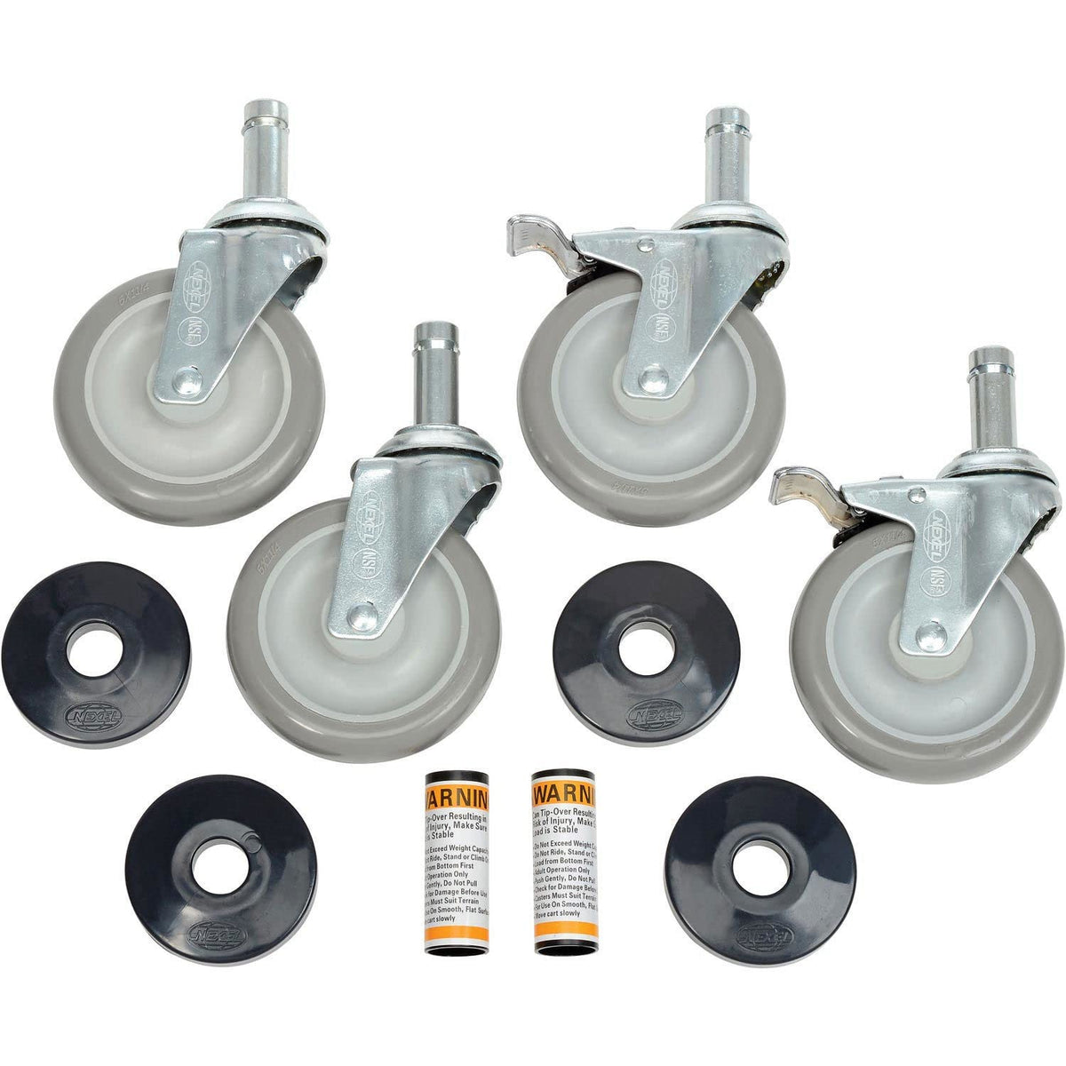 Stem Casters Set (4) by Nexel – 11.25"L x 14.9"W x 1.8"H, 12-gauge Steel, Gray, Pack of 4, Model 500592