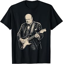 Vintage Winston Churchill Playing Guitar President USA Men T-Shirt