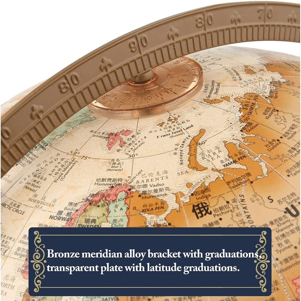 Globe, with Antique Shading and Wooden Base Diameter Vintage Art Terrain Political Globe 12" Clear Text Marking by SYUKMH – One Size, resin, One Color, Model VXVVAXVVV