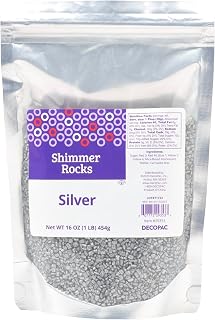 DecoPac Shimmer Rocks, Silver Sugar Candy Decorations For Cakes, Toppings, and Cupcakes | Metallic | Crystal Sprinkles | 1lb Pack