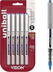 Uni-Ball uniball Vision Rollerball Pens, Fine Point (0.7mm), Blue, 5 Pack