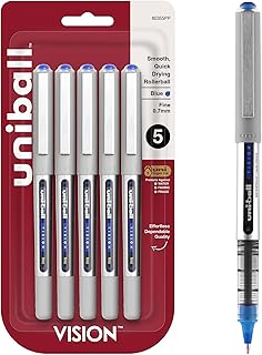 Uni-Ball uniball Vision Rollerball Pens, Fine Point (0.7mm), Blue, 5 Pack