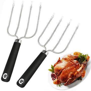 KAYCROWN Turkey Lifter Forks, Stainless Steel, Set of 2, Silver