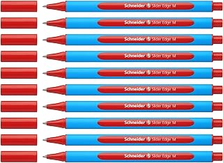 Schneider Slider Edge M (Medium) Ballpoint Pen, 1.0 mm, Light Blue Barrel, Red Ink, Box of 10 Pens (152102)