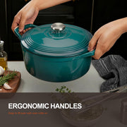 Overmont Cast Iron Dutch Oven, 5.5 Quart Capacity, Forest Green