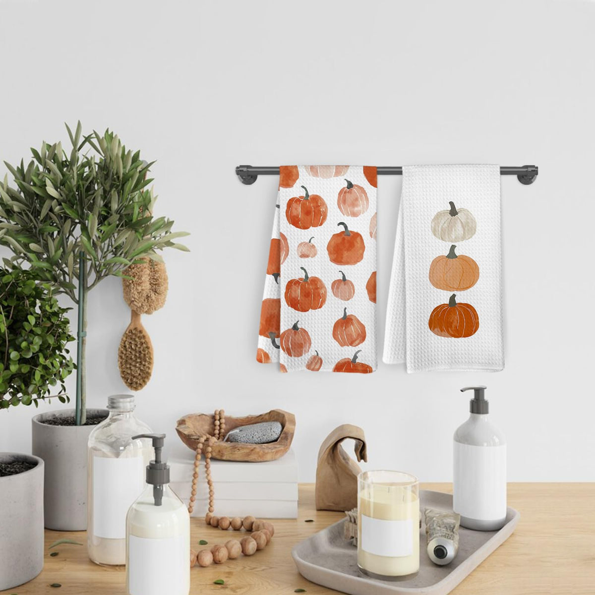 KFXHANGD Pumpkin Kitchen Towels and Dishcloths, 16 x 24 Inches, Set of 2