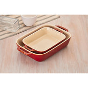 Ceramic Rectangular Baking Dish Set by STAUB – 2-pc, 1.905 liters, Ceramic, Cherry, Pack of 2