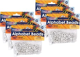 Creativity Street Alphabet Beads, Black & White, 6 mm, 150 Per Pack, 6 Packs