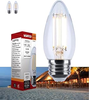 Satco S12159 4.5W LED B11 Bulb, Warm Dimming 3000K-2000K, 450 Lumens, 90 CRI, 40W Replacement, Clear Glass, E26 Medium Base, Enclosed Fixture Rated, Dimmable, 120 Volt (2 Pack)