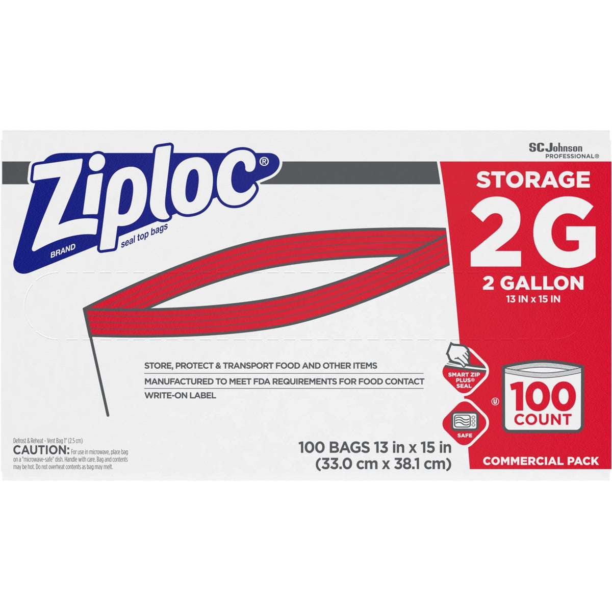 ZiplocZiploc 94604 Double-Zipper Freezer Bags – One Size, 2.0 gallons, Plastic, Clear, Pack of 100