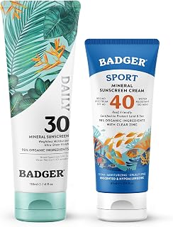 Badger Sport & Daily Sunscreen Bundle - SPF 40 Sport Mineral Sunscreen, SPF 30 Daily Mineral Sunscreen, Reef-Friendly Sunscreen with Zinc Oxide