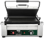 Waring Panini Press with Programmable Timer, 14" x 14" Cooking Surface | Flat Cast Iron Plates, 14" x 14" Cooking Surface, 570°F Adjustable Thermostat, for Sandwiches up to 3" Thick, 120V
