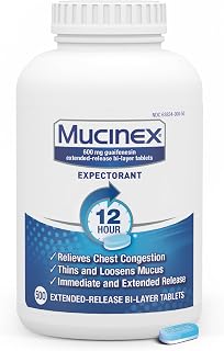 Mucinex 12 Hour 600mg Guaifenesin Chest Congestion & Mucus Relief, Guaifenesin Expectorant Aids Mucus Removal & Mucus Relief, Chest Decongestant for Adults, Dr Recommended, 500ct Tablets