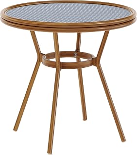 Flash Furniture Commercial Aluminum Indoor/Outdoor Table, Navy/White | Indoor/Outdoor Use, Bamboo Print Frame, Glass Top