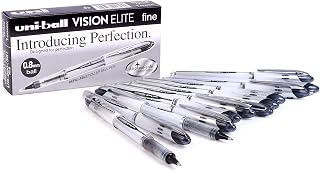 Uni-Ball Uni Mitsubishi Pencil - 12 Vision Elite UB200 Pens - Airplane Safe - Liquid Ink Rollerball Pen - 0.8mm Tip - Medium Writing - Black Pens