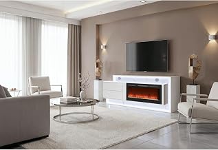 Global Furniture USA KIRA White 87" Entertainment Unit with Bluetooth Speaker and LED
