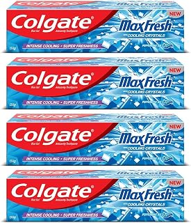 Colgate MaxFresh Toothpaste, Blue Gel Paste with Menthol for Super Fresh Breath, 600g, 150g X 4 (Peppermint Ice)