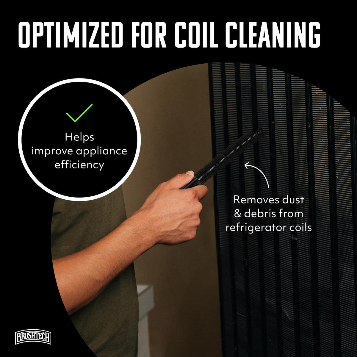 Brushtech Refrigerator Coil Cleaning Brush - Black – 1.5" H x 15.25" L x 1.5" W, Plastic, One Color, Model B47C