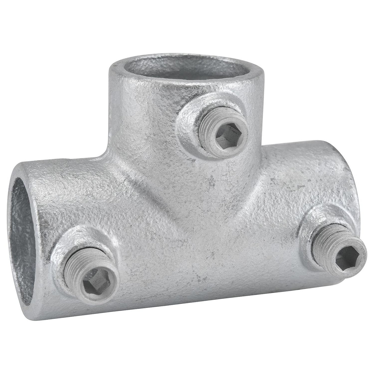 1-1/2" Size 90 Degree Three Socket Tee Pipe Fitting (1.94" Fitting I.D.) by Global Industrial – 2.5"L x 5.25"W x 3.75"H, Galvanized Iron, Gray, Model 798744