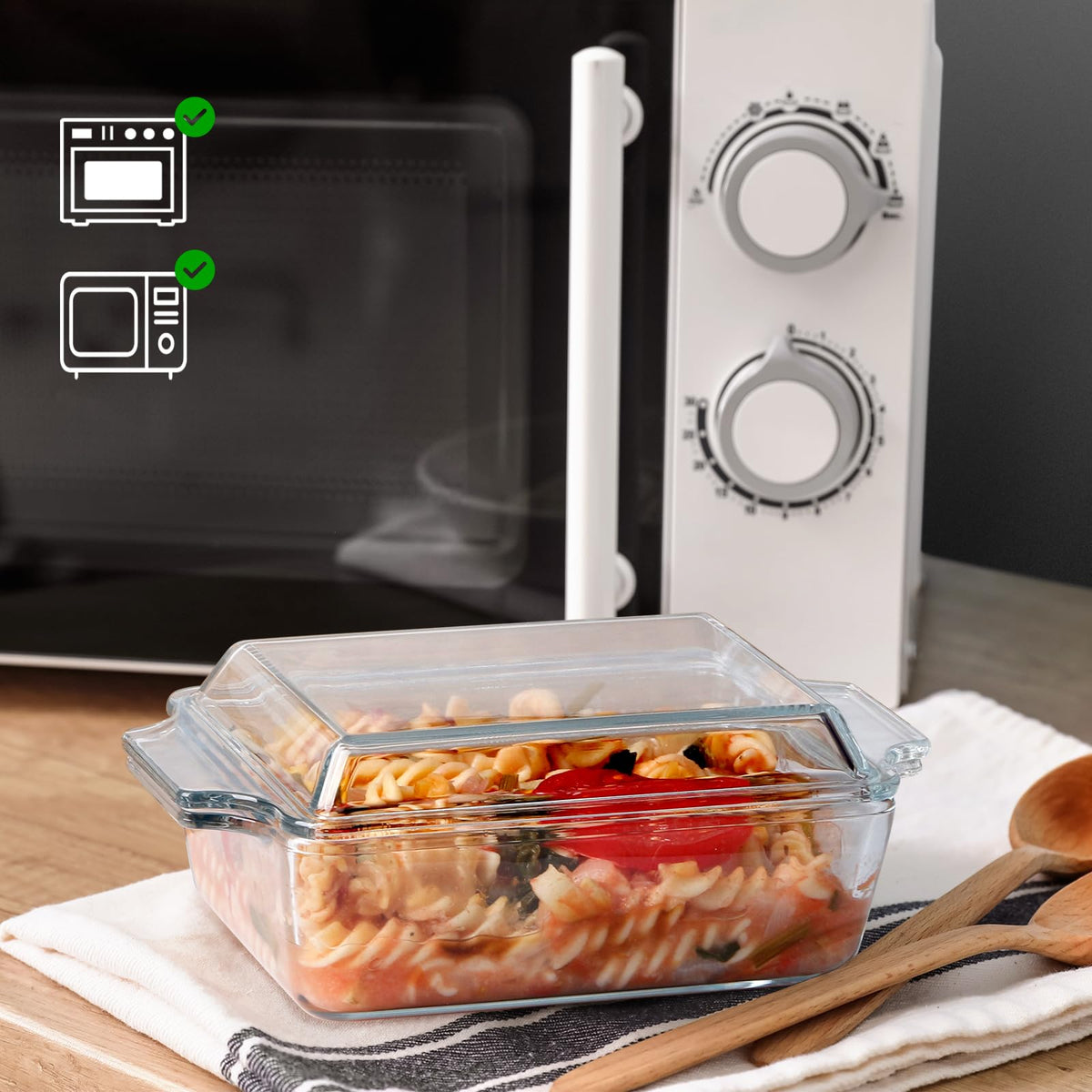 Nutriups Glass Casserole Dish Set, Tempered Glass, Square 6in x 6in