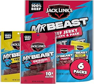 Jack Link's MrBeast Original and Teriyaki Beef Jerky - (6 Pack) 5.4 oz | Variety Pack - Bags - Ready to Eat Protein Snacks - Up to 10g Protein per Bag - Made with 100% Beef