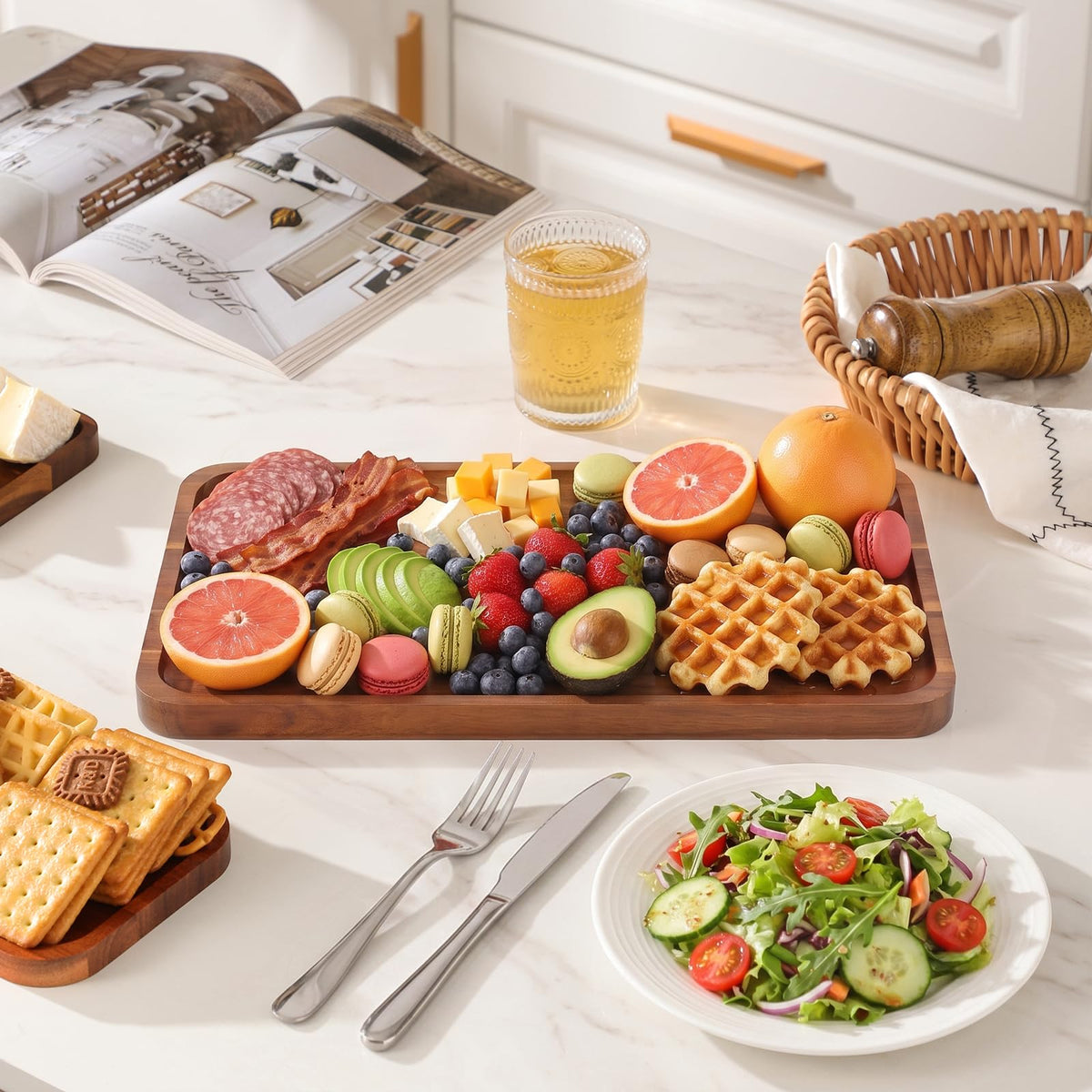 Homkula Wooden Serving Tray, Acacia Platter, 16 x 10 Inch