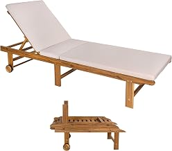 JONATHAN Y Mallorca 23.62" x 77.17" Acacia Wood Chaise Lounge, Beige
