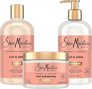 Shea Moisture SheaMoisture Coconut & Hibiscus Hair Products for Curly Hair | Curl & Shine Shampoo, Conditioner, and Curl Enhancing Smoothie (Leave-In Conditioner) for Bouncy Curls & Frizz Control