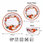 Molidiki Melamine Dinnerware Set, 12 Piece Pumpkin Design, For 4