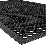 Notrax 3' x 5' Anti-Fatigue Lightweight Restaurant Rubber Floor Mat with Drainage Holes, Beveled Edges, Non-Slip Mats, Black, T30 Competitor, T30S0035BL