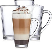 Libbey Cavana Tall Clear Glass Coffee Mugs Set of 4 (16.4 oz), Extra Tall Clear Coffee Mug with Handle, Tapered Latte Mug, Dishwasher Safe