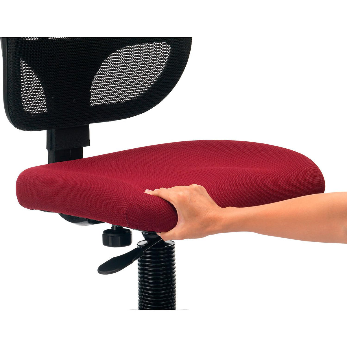 Armless Mesh Drafting Stool by Global Industrial – 2 ft 1 in W x 2 ft 1 in D x 3 ft 3 in H, Mesh, Red, Model A2813TMIX-RD