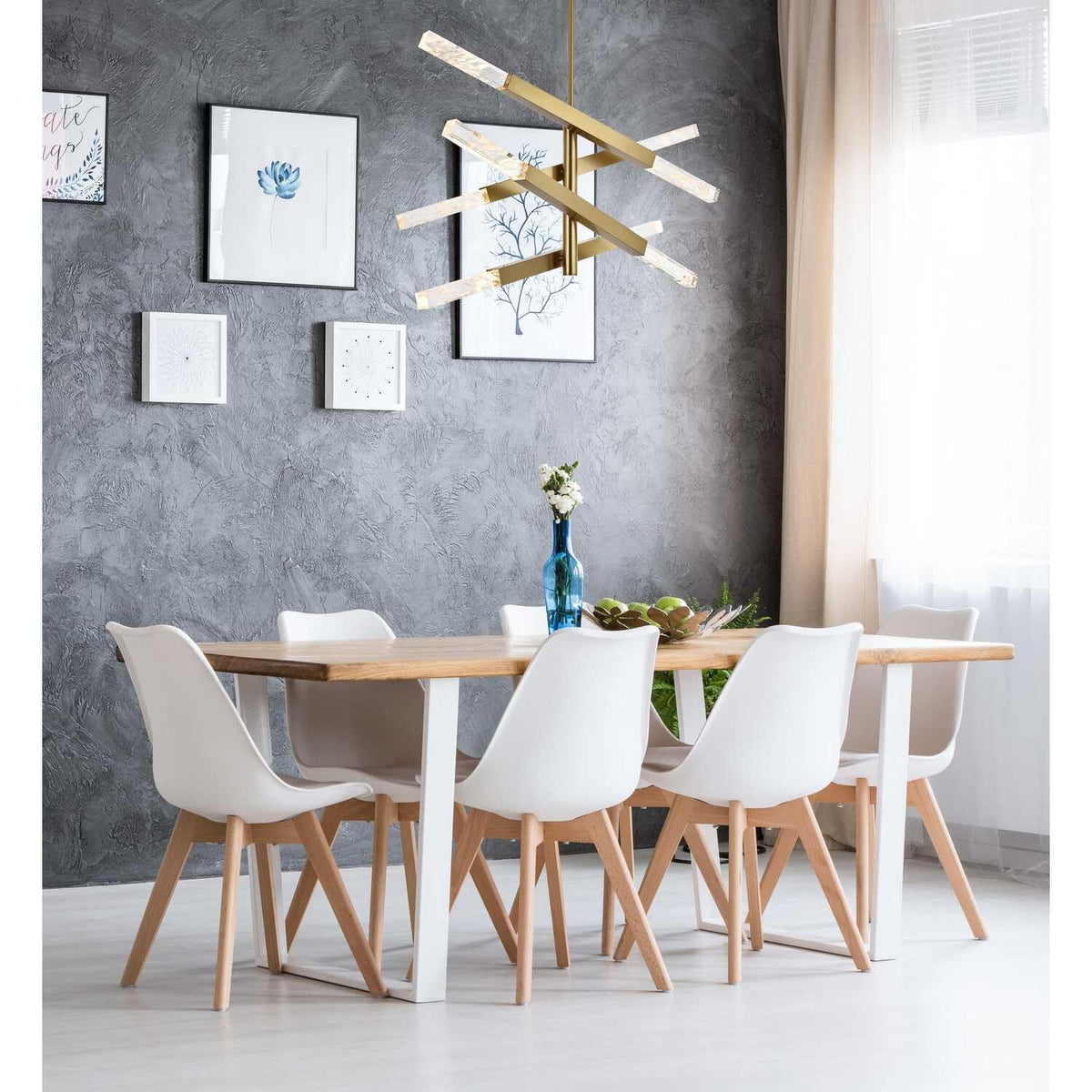 Ari Eight Light Pendant Satin Gold by Lighting Design – Iron and Crystal, Satin Gold, Model 2085L4SG