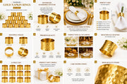 ITOS365 Napkin Rings, Hammered Metal Set of 12, Gold