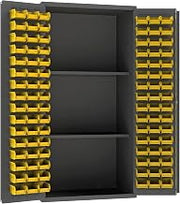 14 Gauge Welded Steel Storage Cabinet with Steel Pegboard and 96 Bins by Durham – 24" W x 36" L x 72" H, Alloy Steel, Chrome, Model 3501-DLP-PB-96-2S-95