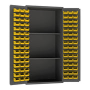 14 Gauge Welded Steel Storage Cabinet with Steel Pegboard and 96 Bins by Durham – 24" W x 36" L x 72" H, Alloy Steel, Chrome, Model 3501-DLP-PB-96-2S-95
