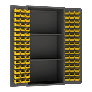 14 Gauge Welded Steel Storage Cabinet with Steel Pegboard and 96 Bins by Durham – 24" W x 36" L x 72" H, Alloy Steel, Chrome, Model 3501-DLP-PB-96-2S-95