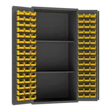 14 Gauge Welded Steel Storage Cabinet with Steel Pegboard and 96 Bins by Durham – 24" W x 36" L x 72" H, Alloy Steel, Chrome, Model 3501-DLP-PB-96-2S-95