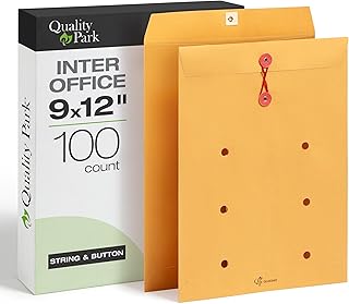 Quality Park 9 x 12 Interoffice Envelopes, 100 Pack, Inter Office Routing Envelopes with String & Button Closure, 28 lb Brown Kraft, Reusable Document Mailers