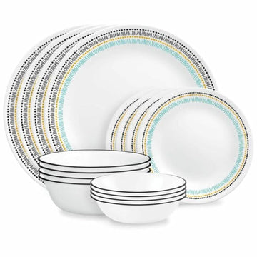 ® Paloma 16-Piece Dinnerware Set by Corelle – L, Glass, Black, Aqua, Goldenrod, Model 1149094