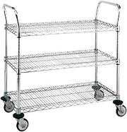 METRO MW705 Chrome Plated Wire Utility Cart, 3 Shelves, 375 lbs Capacity, 36" Length x 18" Width x 38" Height
