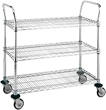 METRO MW705 Chrome Plated Wire Utility Cart, 3 Shelves, 375 lbs Capacity, 36" Length x 18" Width x 38" Height