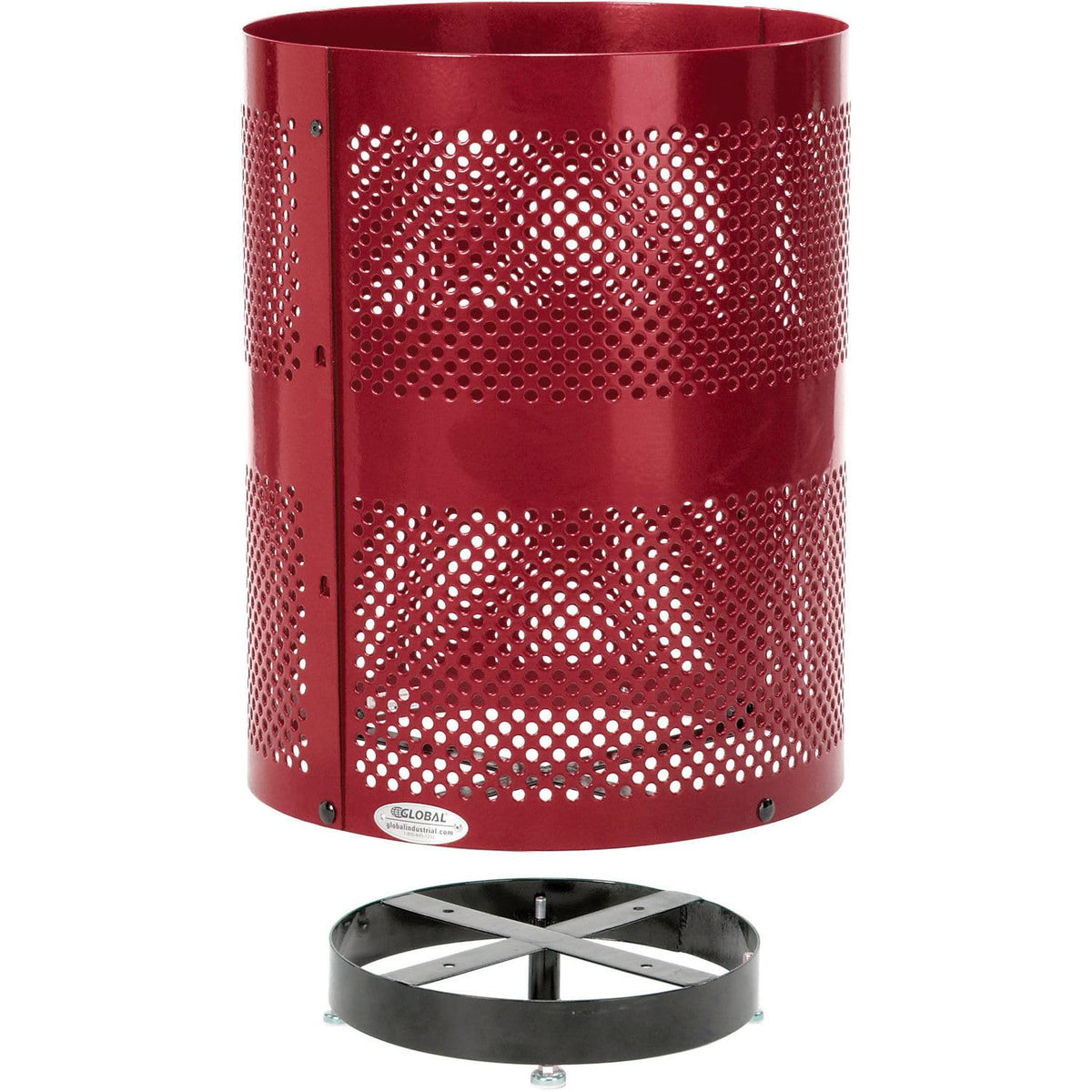 36 Gallon Deluxe Thermoplastic Perforated Receptacle w/Dome & Base by Global Industrial – Steel, Red, Model 261949RDD